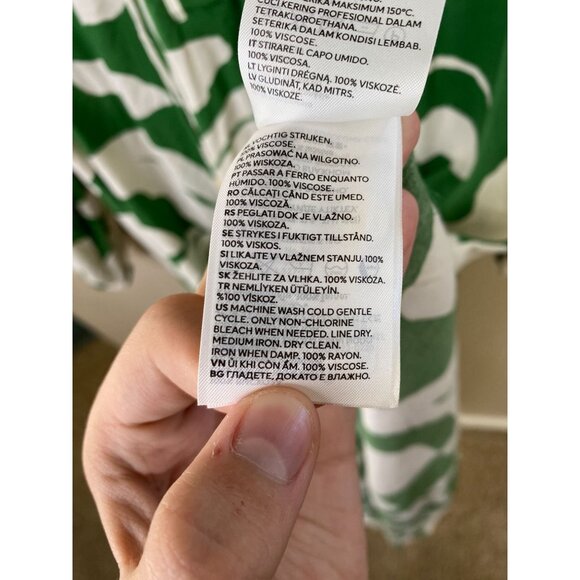 H&M Womens Green & White Long Sleeve Midi Dress Small Abstract Leaf Pattern - Picture 4 of 7